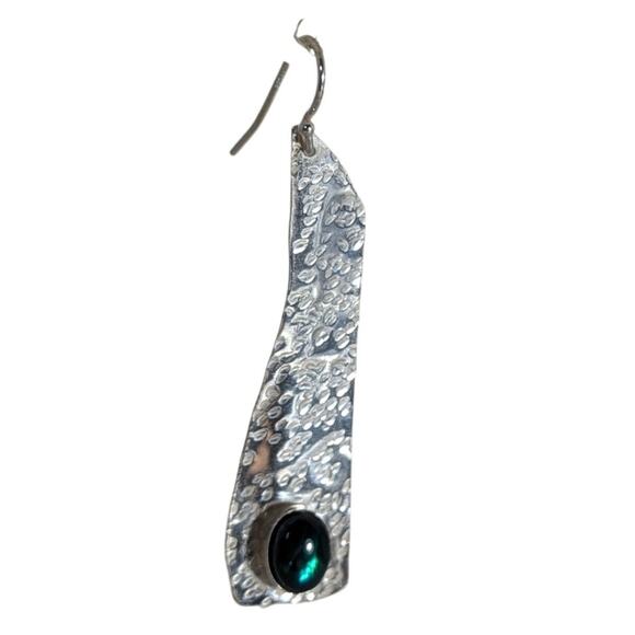 Sterling silver Paua shell cabochon bezel set French wire 2.25"X .50"Dangle OOAK - Picture 8 of 10